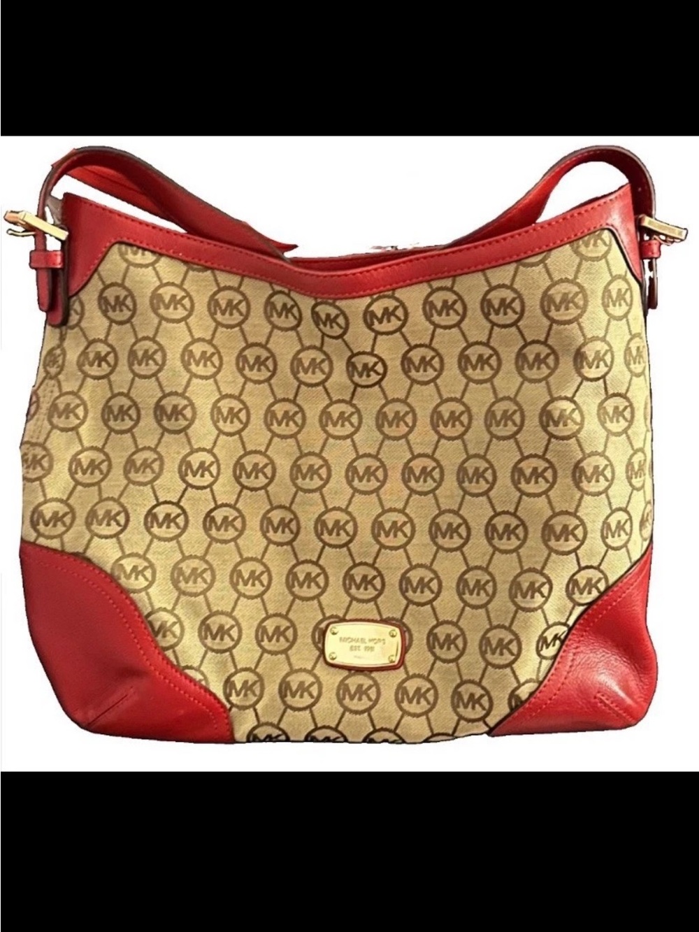 MICHAEL KORS Millbrook Signature Large Red Shoulder Bag Leather Vintage